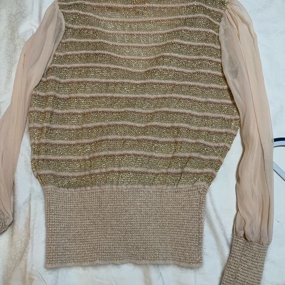 Tory Burch M metallic silk sweater top - Picture 3 of 9